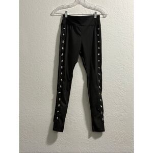 Goth Emo Punk Black Side Lace-Up Leggings Stretch Spandex Corset Pants Size M